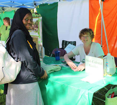 Shannon Corcoran explains the Irish Cultural Garden to a visitor